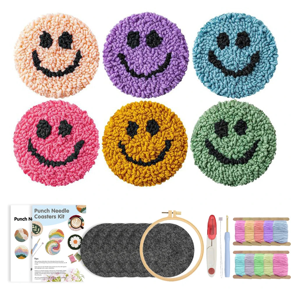Punch Needle pakket onderzetters Kikkers 6-delige set voor beginners
