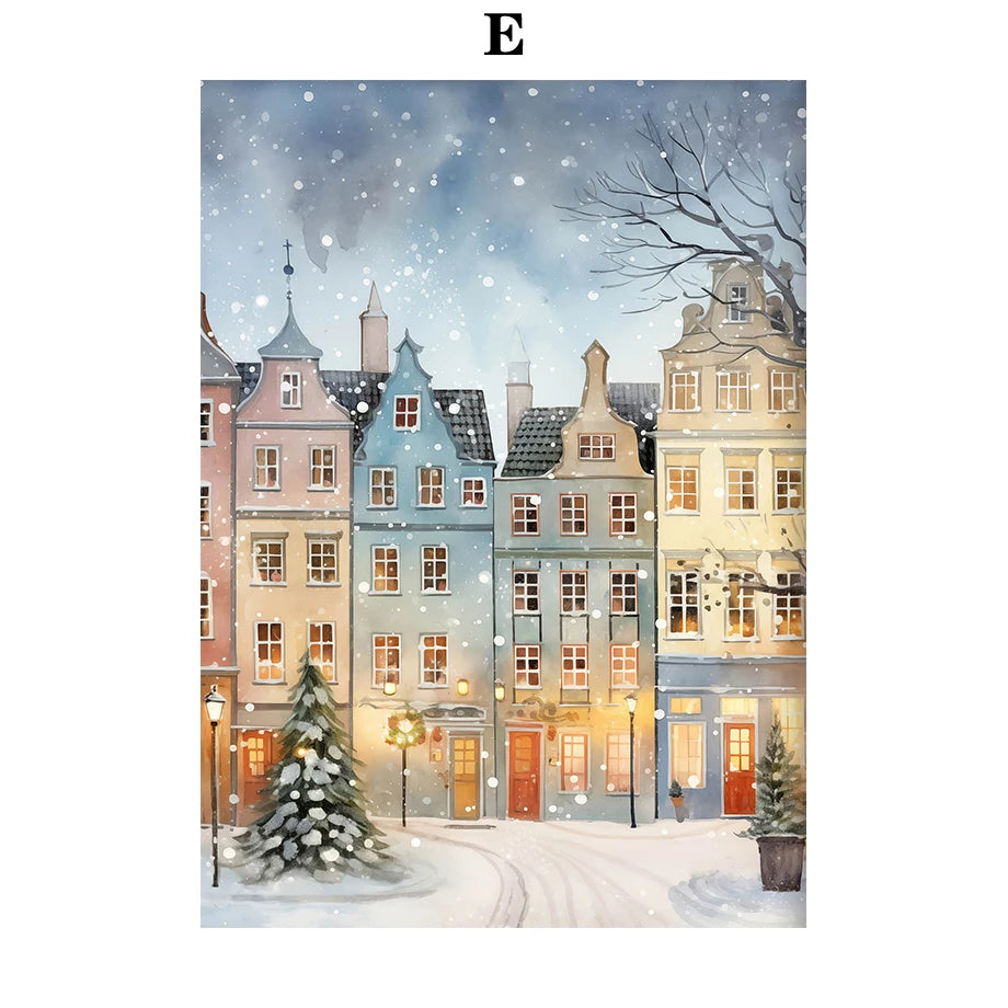 Kerst schilderij romantische winteravond in Parijs met sneeuw en kerstboom