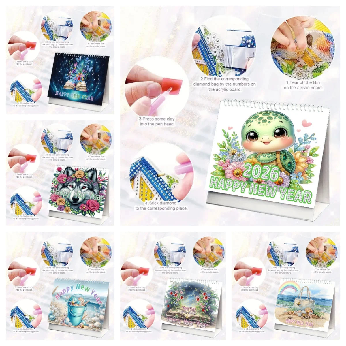 Diamond Painting Kalender met Dieren en Bloemen – 13 Pagina’s Bureaukalender