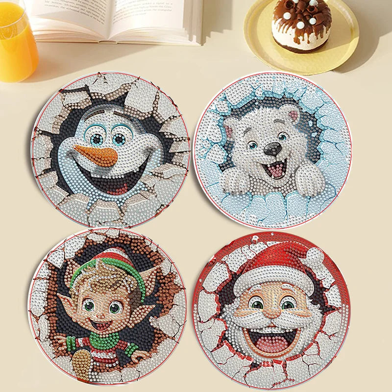 Diamond Painting Placemats Kerst Figuren Set van 4 Antislip Tafelmats