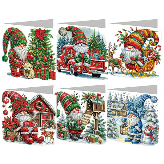Diamond Painting Kerst kaarten set Gnomes – 6 Kerstkaarten met Steentjes