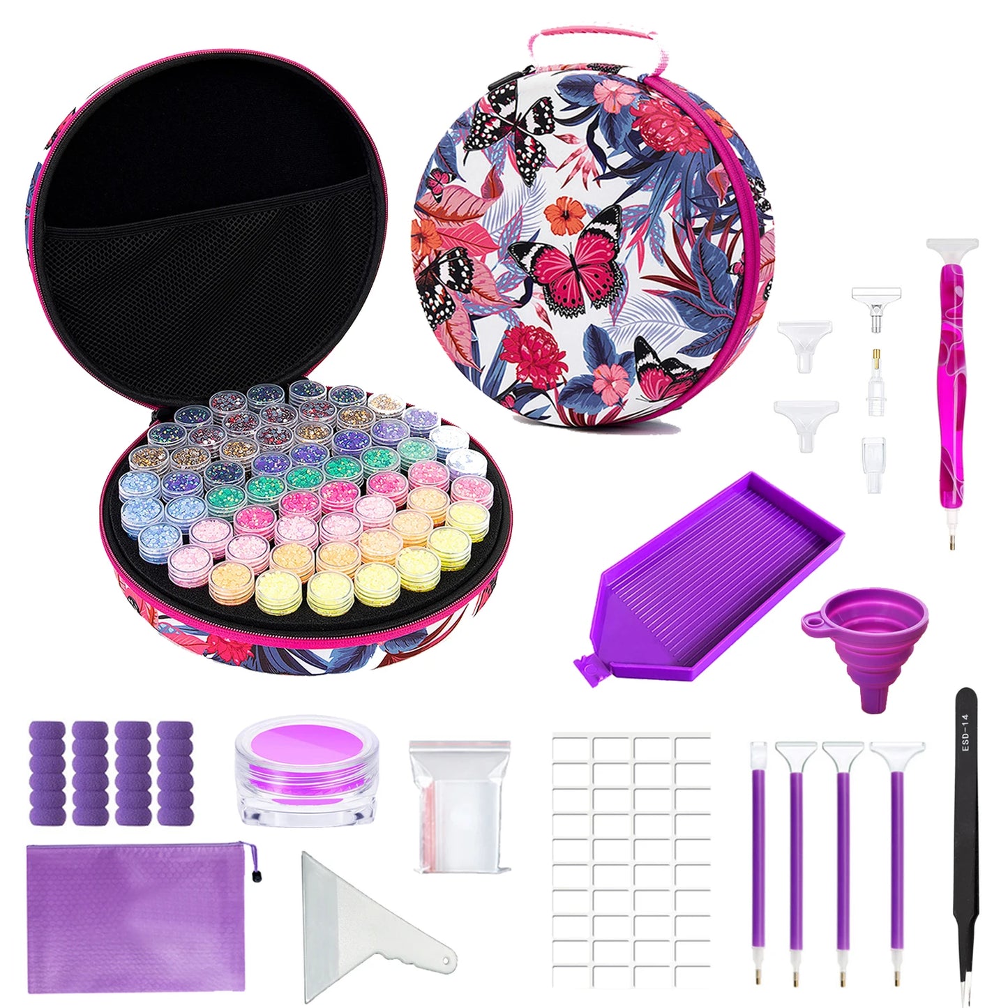 Diamond Painting Opbergkoffer met 60 Opbergpotjes voor steentjes plus accessoires