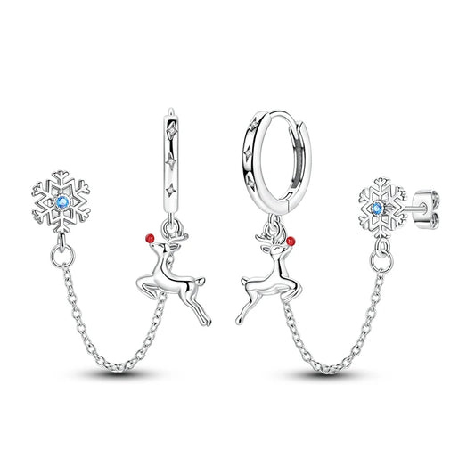 Kerst oorbellen rendier met sneeuwvlok van 925 sterling zilver en zirconia