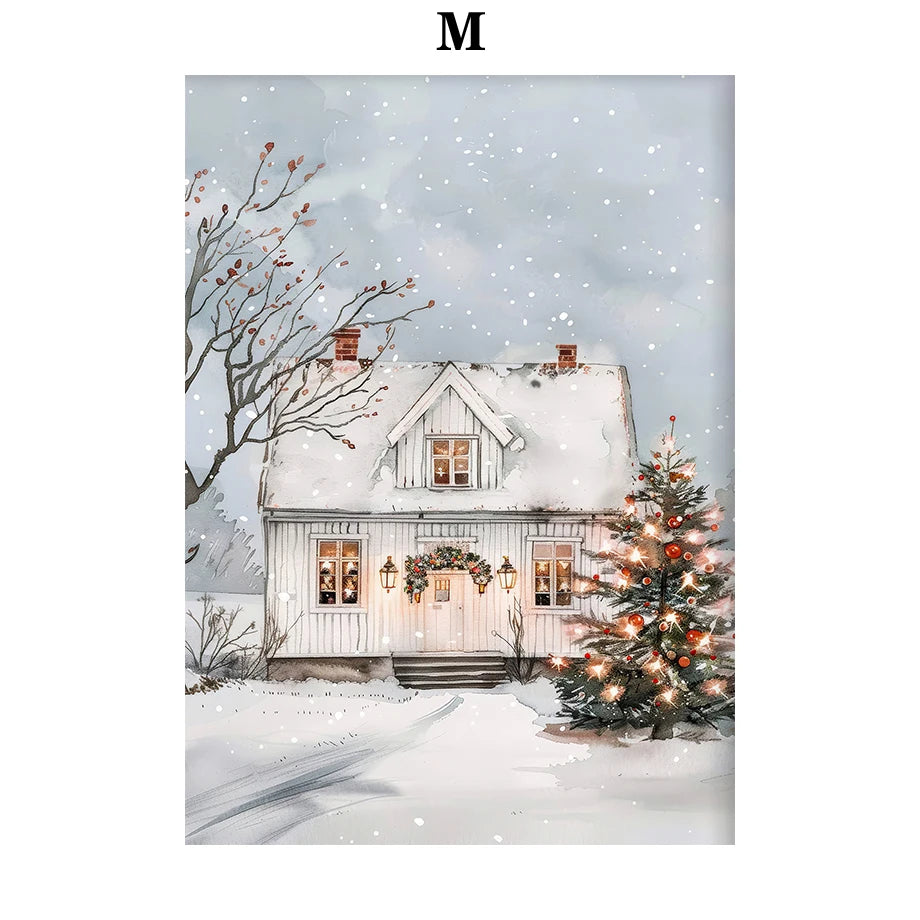 Kerst schilderij romantische winteravond in Parijs met sneeuw en kerstboom