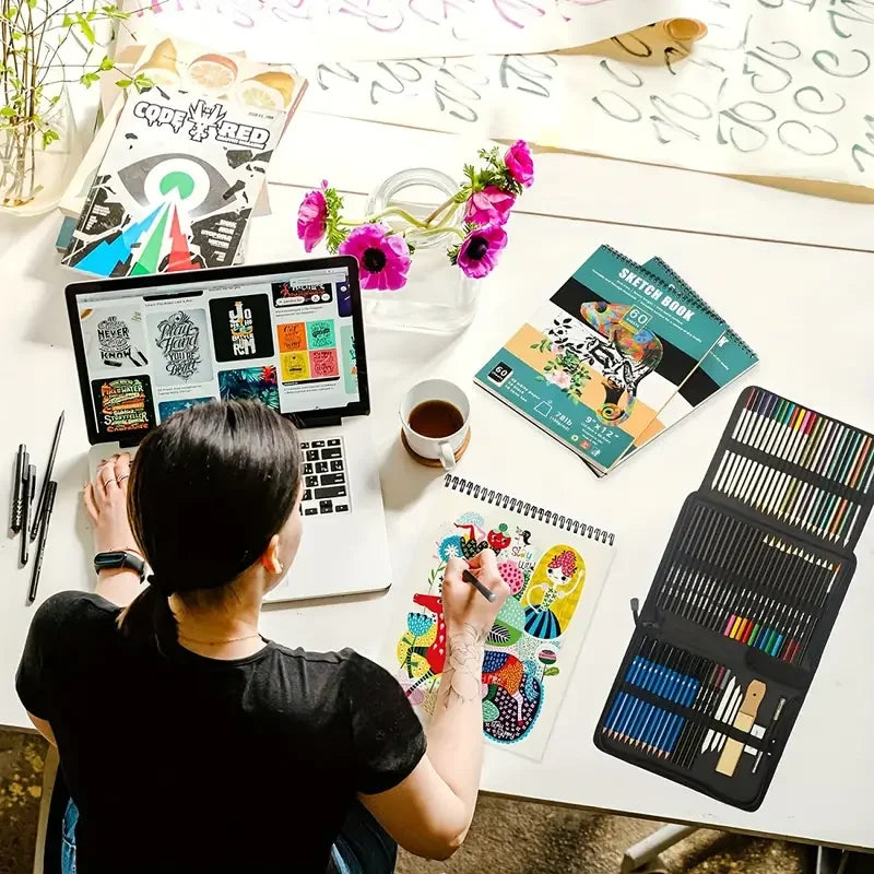 Kleurpotloden set creatieve tekenset met 76 delen voor kunstenaars