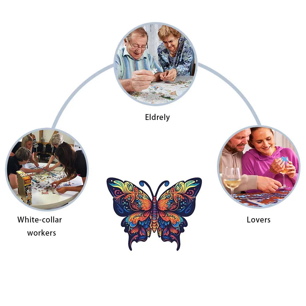 Houten figuren puzzel – Vlinder Schilderij | Keuze uit A3, A4 of A5