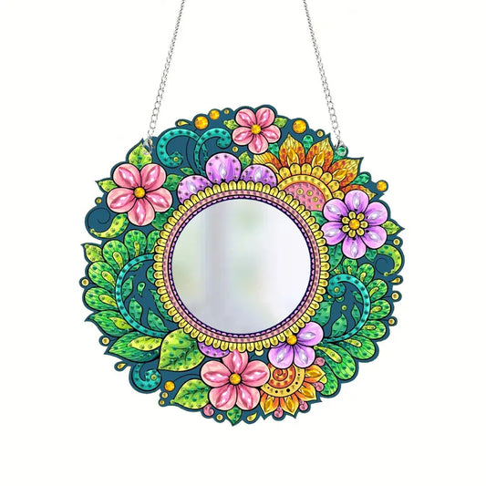Diamond Painting Spiegel Gekleurde Bloemen Make-up Spiegel met Ketting - JZ019