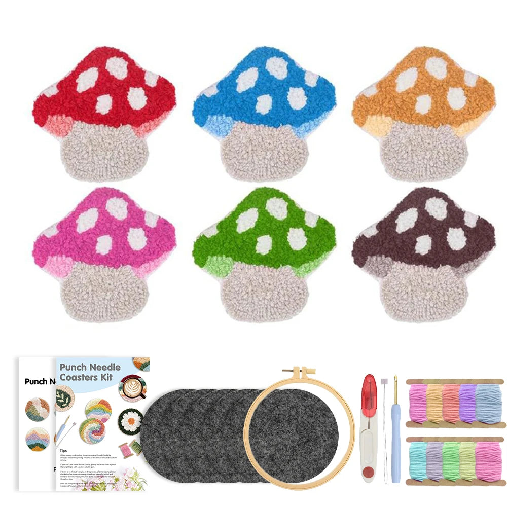 Punch Needle pakket onderzetters bloemen set van 6 voor beginners en volwassenen