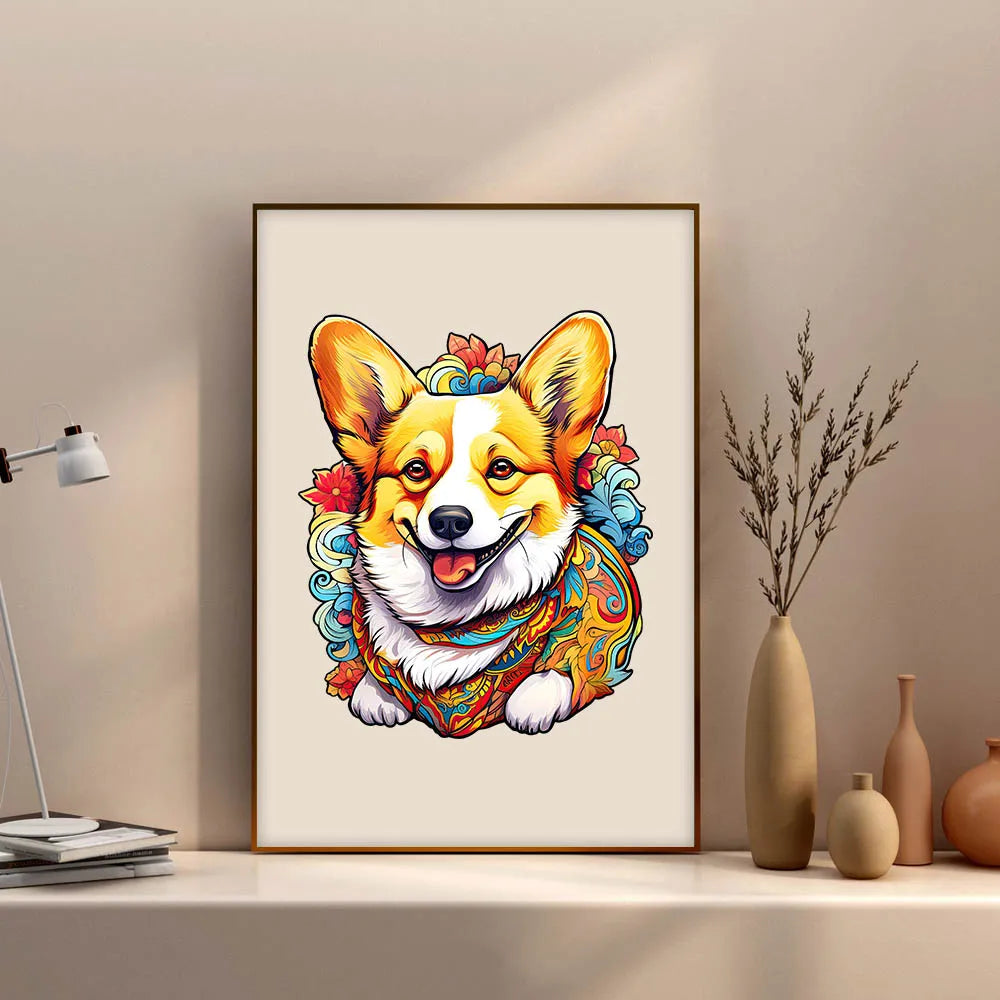 Houten figuren puzzel Kleurrijke Hond – Luxe Cadeaubox