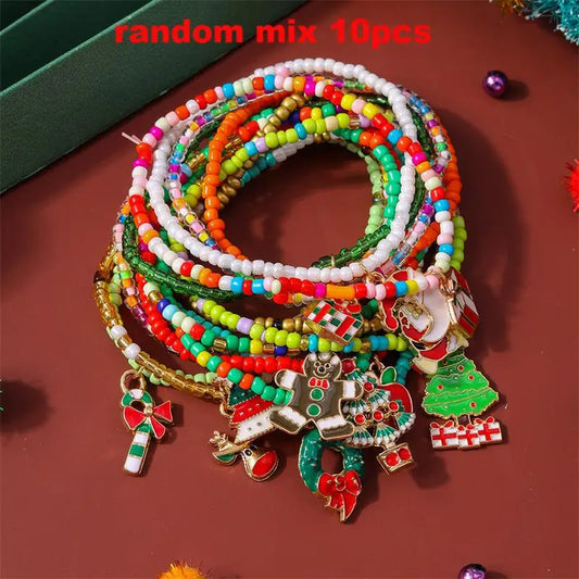Kerst armbanden set dames handmade kralen met kerst charms cadeau