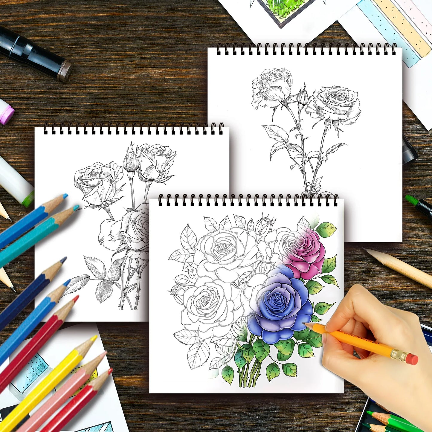 Kleurboek voor volwassenen – 30 rustgevende tekenpagina’s op dik papier - Sparkling Rose