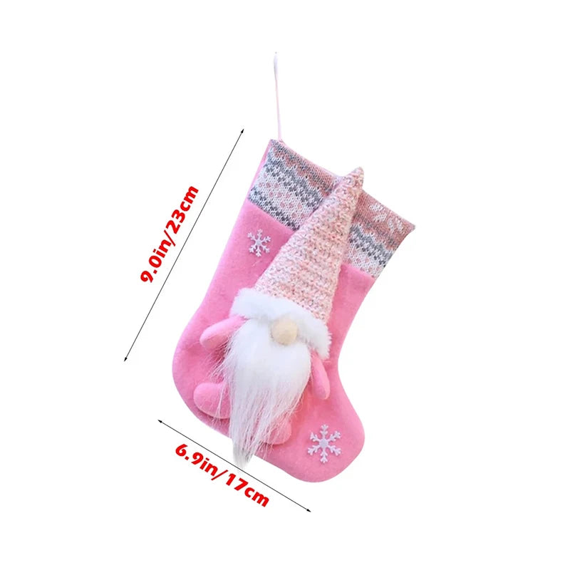 Kerstsok decoratief kabouter pop roze – feestelijke hangende kerstsok