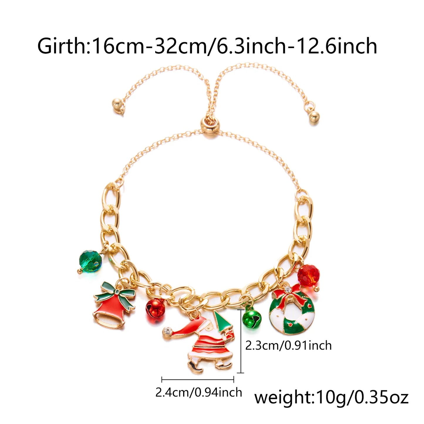 Kerst armband met kerstboom, sneeuwvlok, kerstman en belletjes