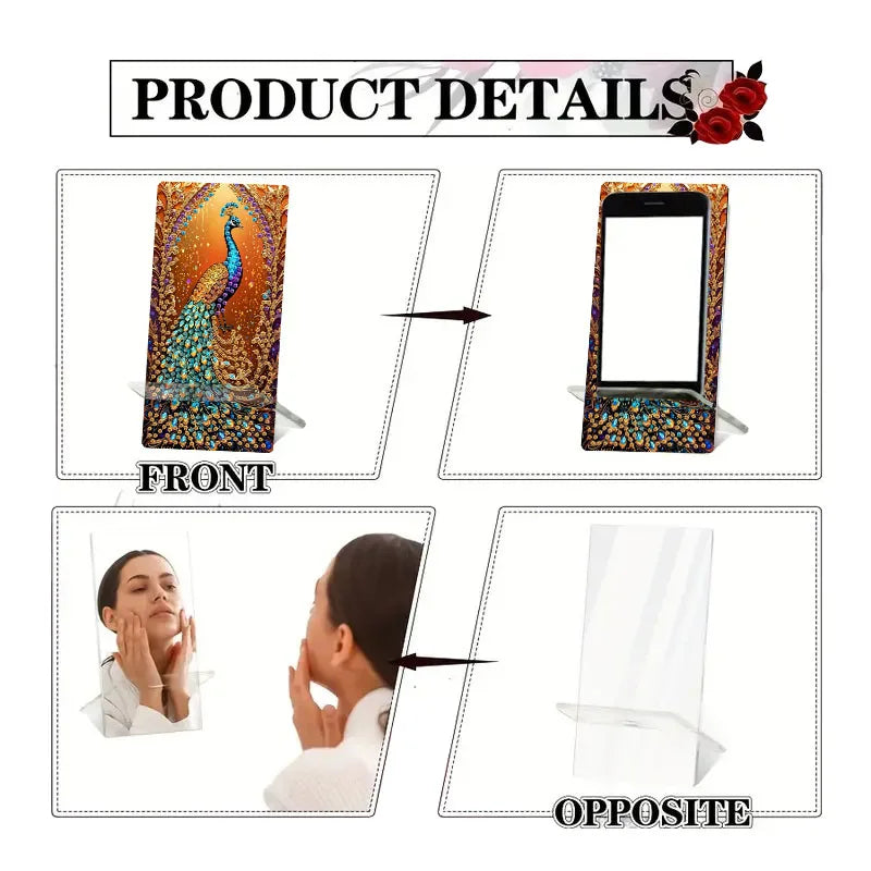 Diamond Painting Telefoon standaard pauw uil kristal houder spiegel