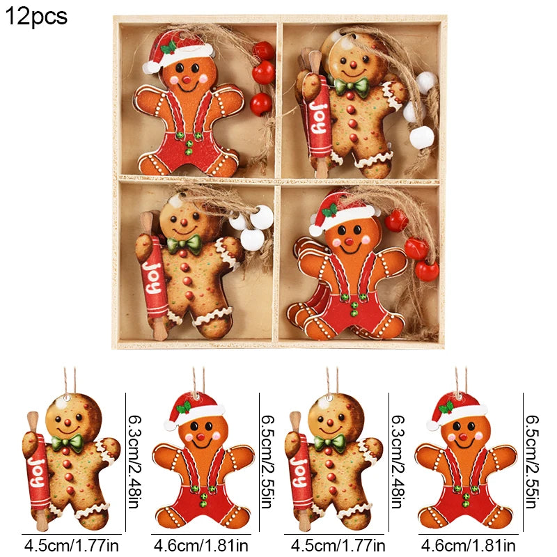 Kerstboom ornament houten gingerbread man en kerstgnomen hangers