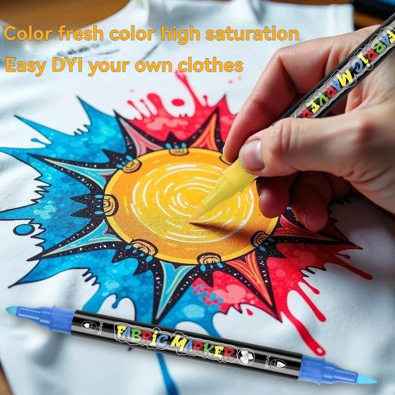 Stiften set textielmarkers met dubbele punt en 24 kleuren