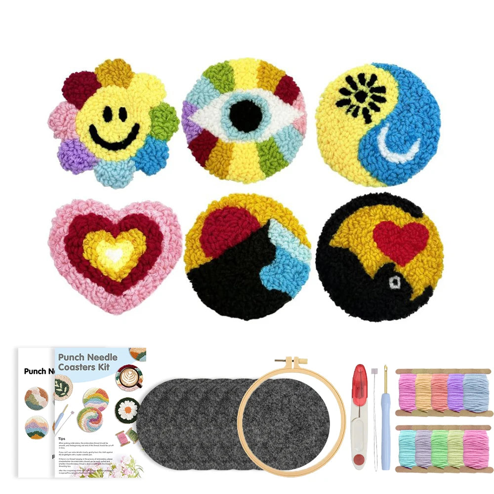 Punch Needle pakket Onderzetters Set met 6 projecten