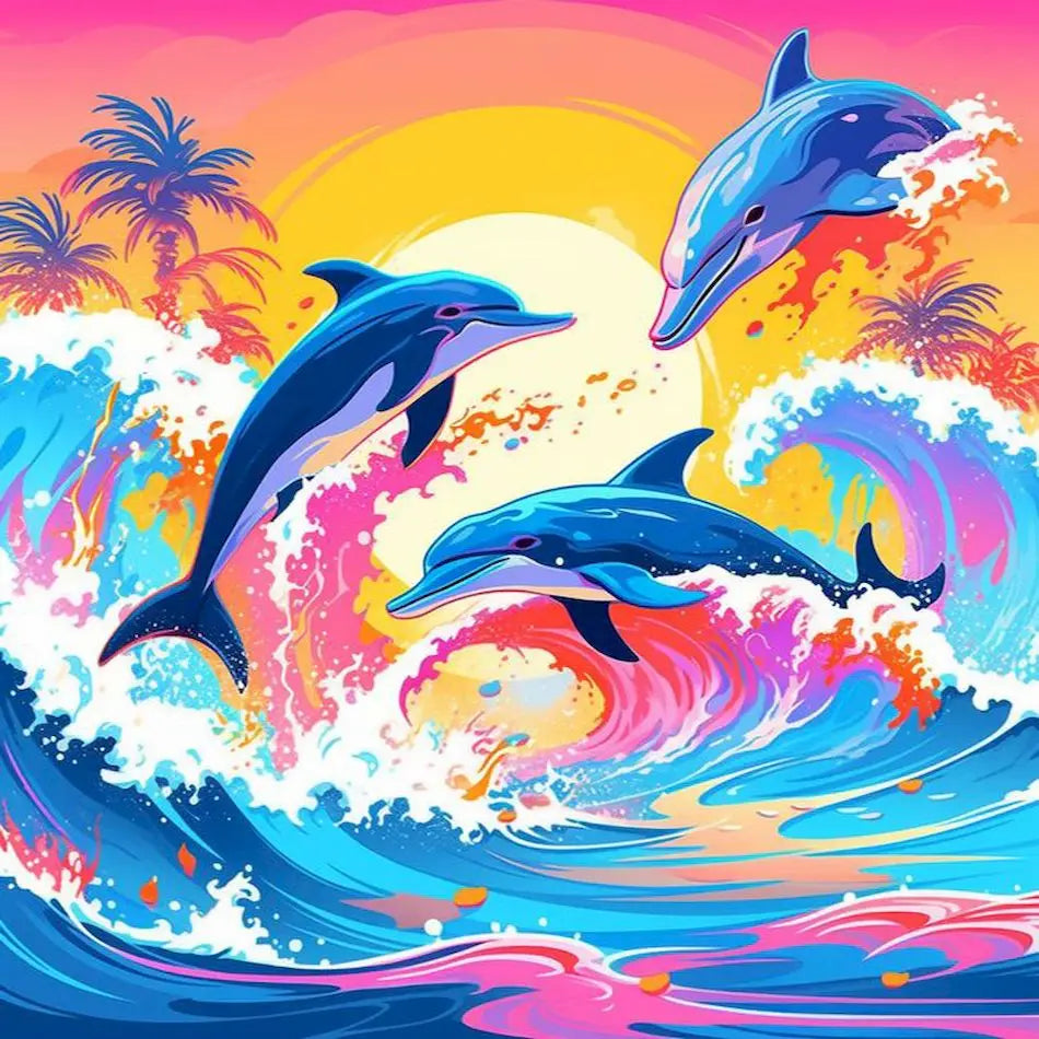 Diamond Painting Dieren ronde of vierkante steentjes - Dolfijnen DZDP77945