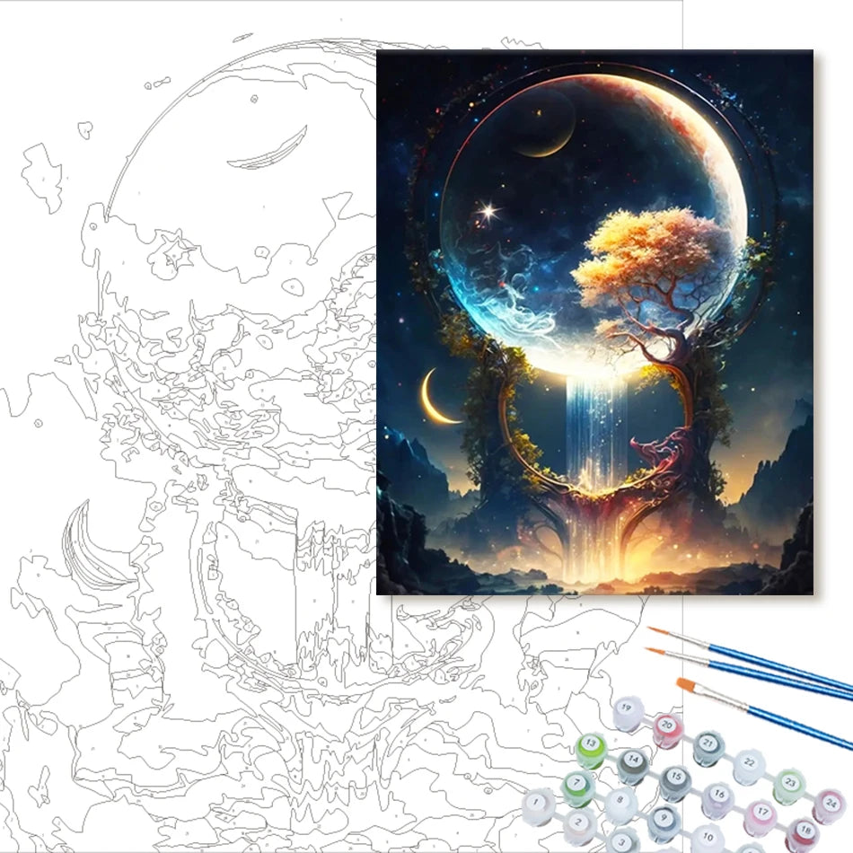 Schilderen op nummer Landschappen – Bomen in het donker (keuze uit 12 afbeeldingen)