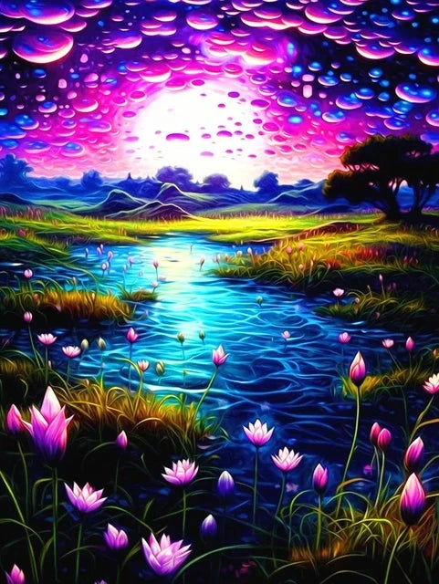 Schilderen op nummer Landschappen Nachtvijver Scène - 9950771