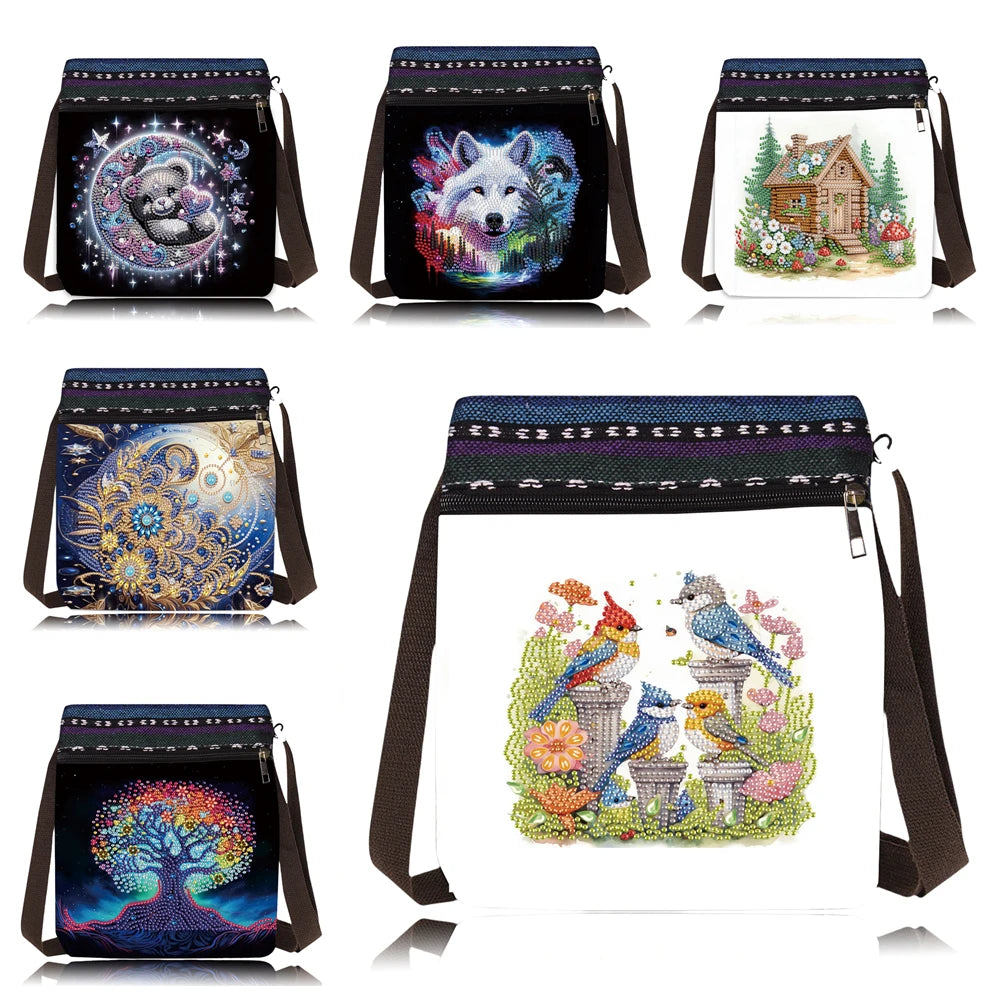 Diamond Painting Tas Wolf – Canvas Schoudertas met Rits en Hengsel