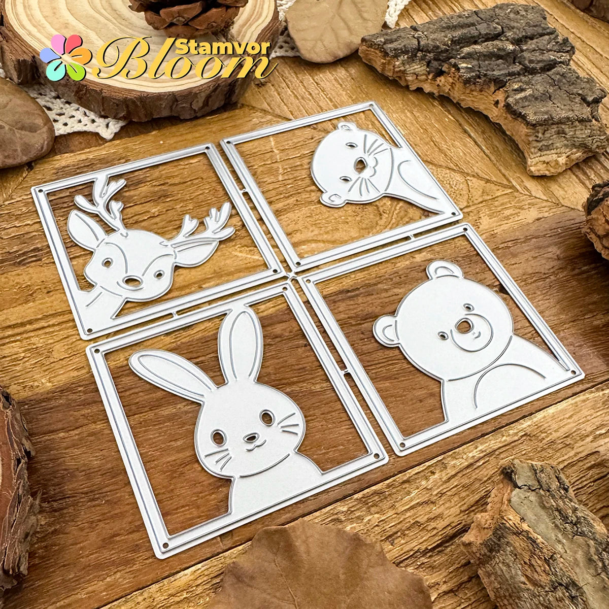 Metalen snijmal bosdieren in vierkante frames voor kaarten en decoratie