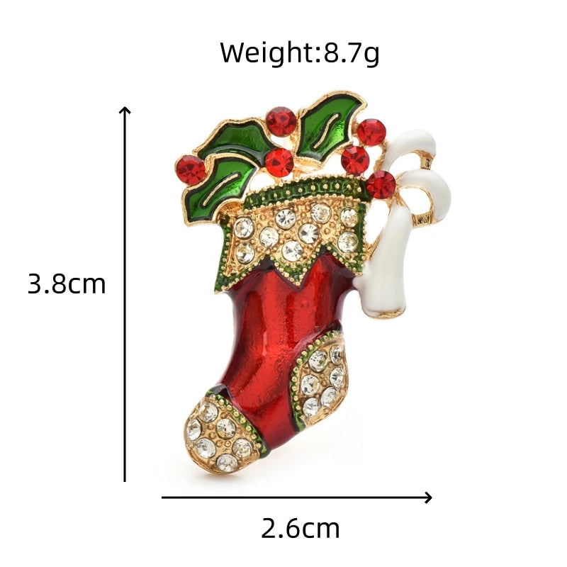Kerst Broche Rode Kerstsok Emaille Strass Winter Accessoire