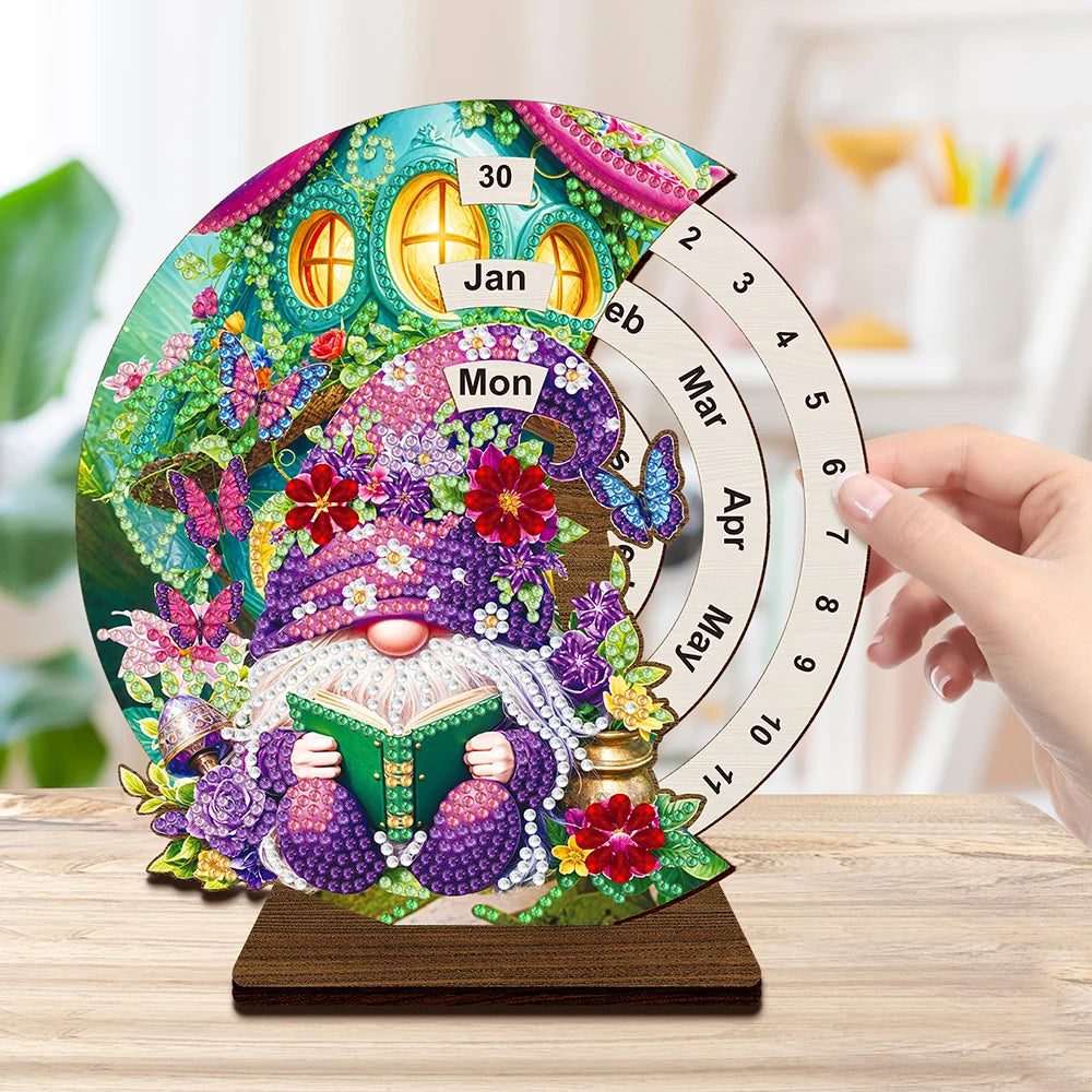 Diamond Painting Kalender Houten Draaibare Tafelkalender met Strass Steentjes