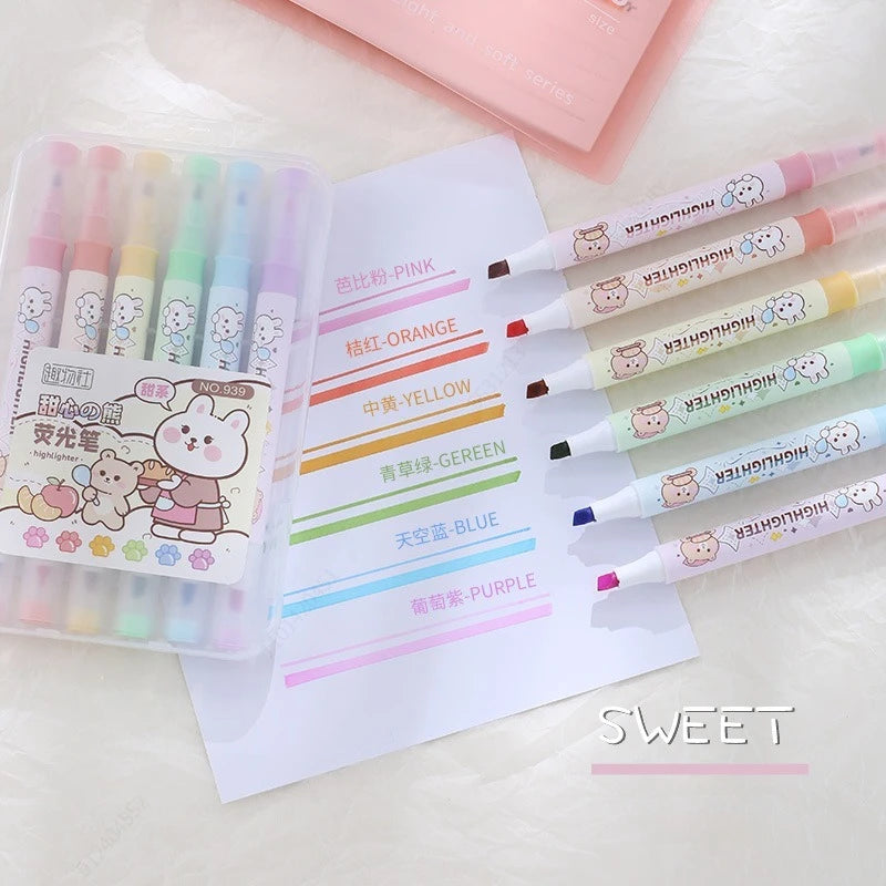 Stiften Pastel Highlighters met Dubbele Punt – Set van 6