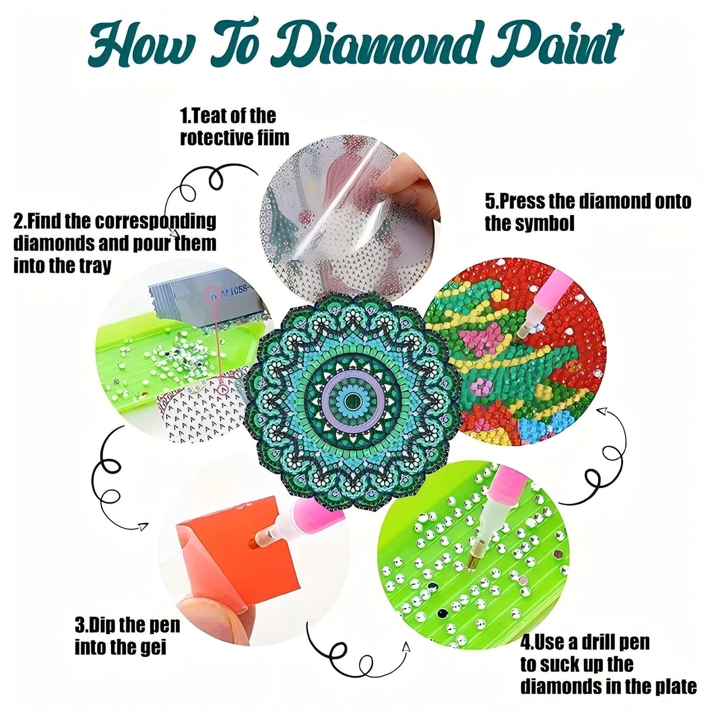 Diamond Painting Placemats kleurrijk houten patroon set van 4