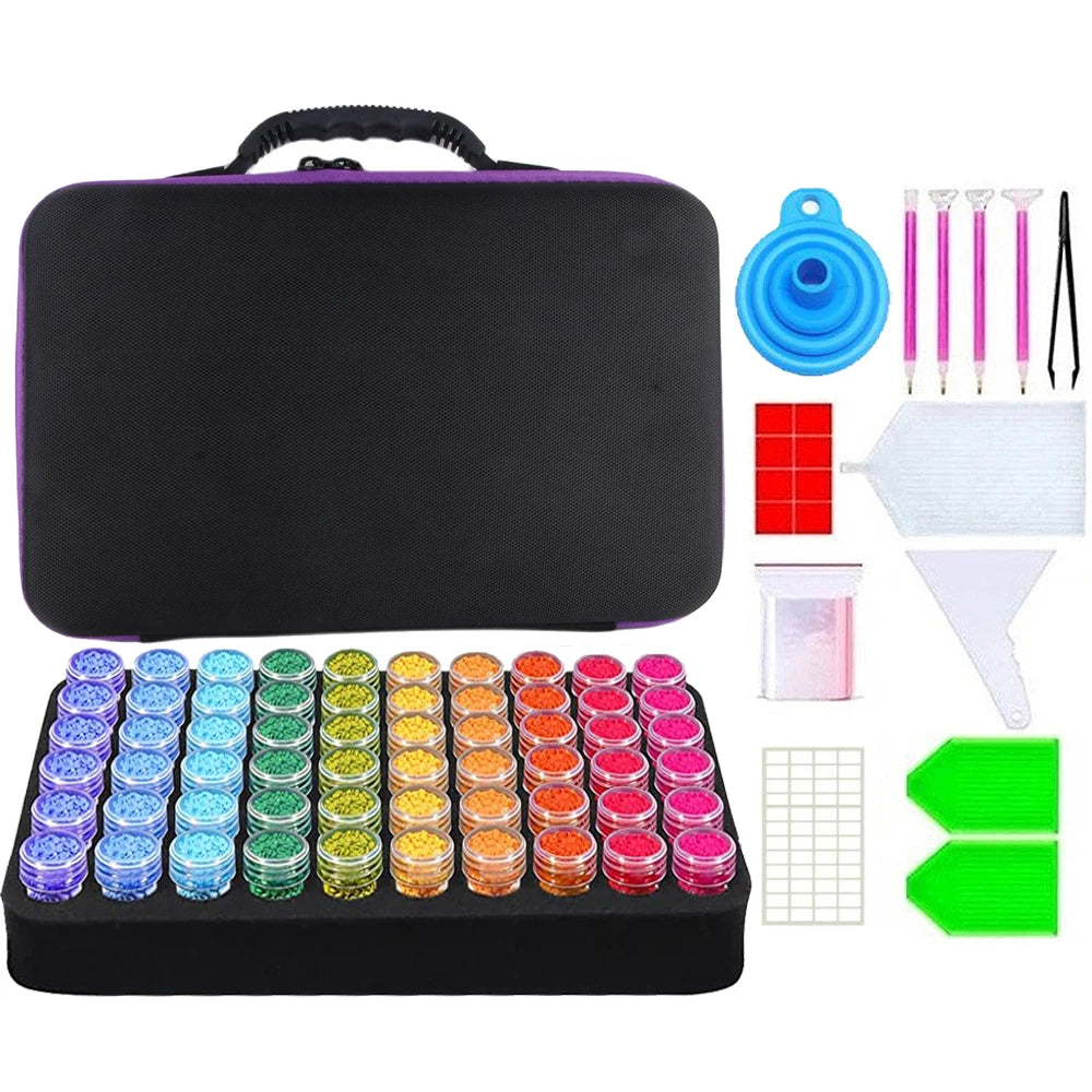 Diamond Painting Sorteer koffer met 60 potjes voor steentjes en accessoires