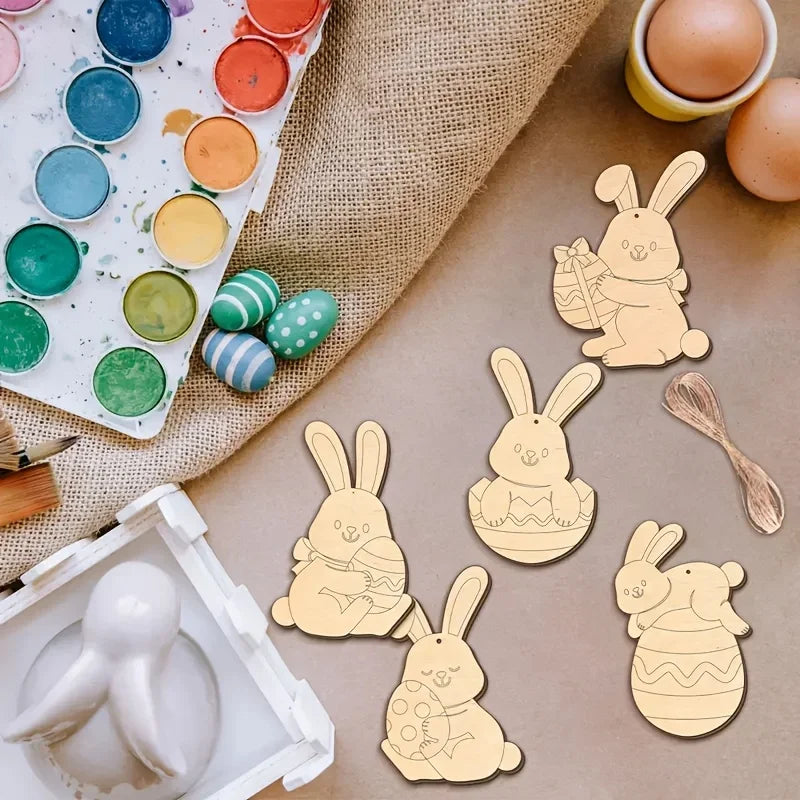Houten Paas figuren om zelf te kleuren/schilderen met konijn en ei hangers