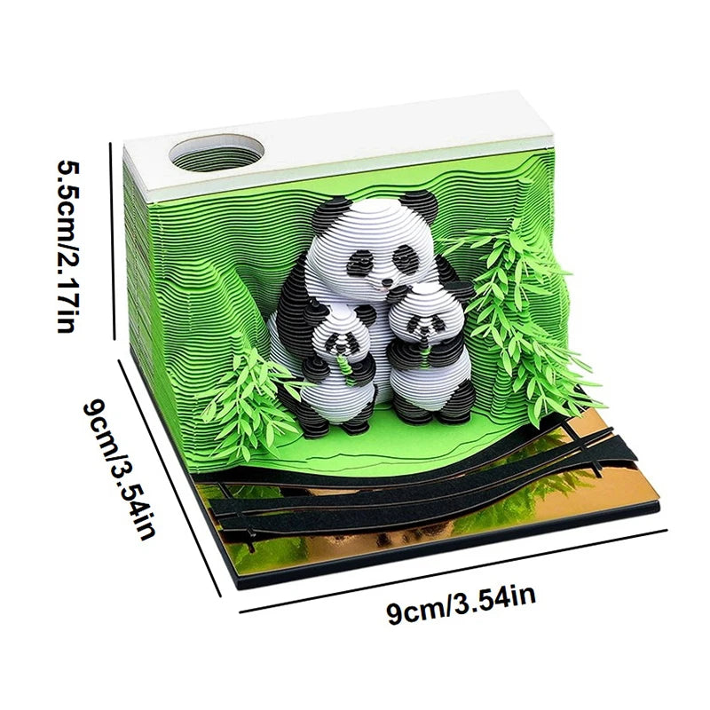 3D Papier Sculptuur Panda Bureaukalender 2026 met Notitieblok en Creatief Ontwerp