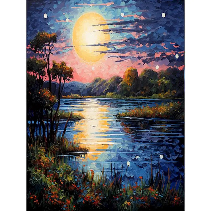 Diamond Painting Landschappen 30x40cm met ronde steentjes Bergmeer en Boszicht