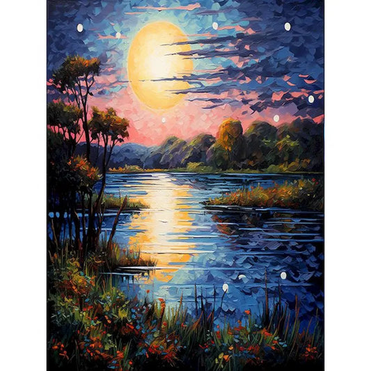 Diamond Painting Landschappen 30x40cm met ronde steentjes Bergmeer en Boszicht