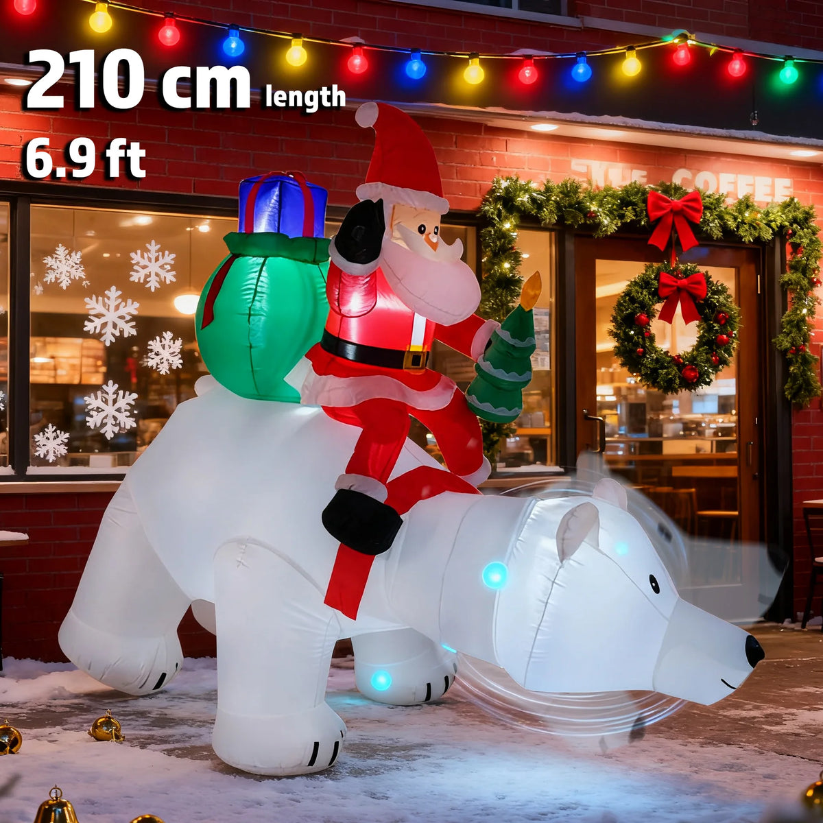 Opblaasbare kerstbeer met beweegbare kop en LED-verlichting voor buiten