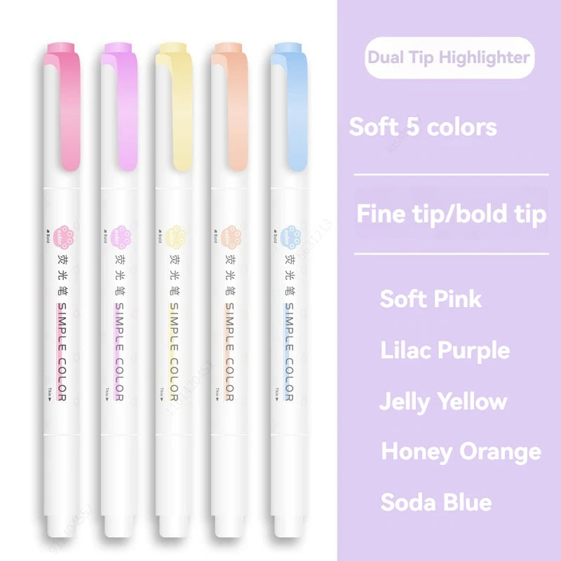 Stiften Pastel Markeerstiften Dubbele Punt – Set van 5