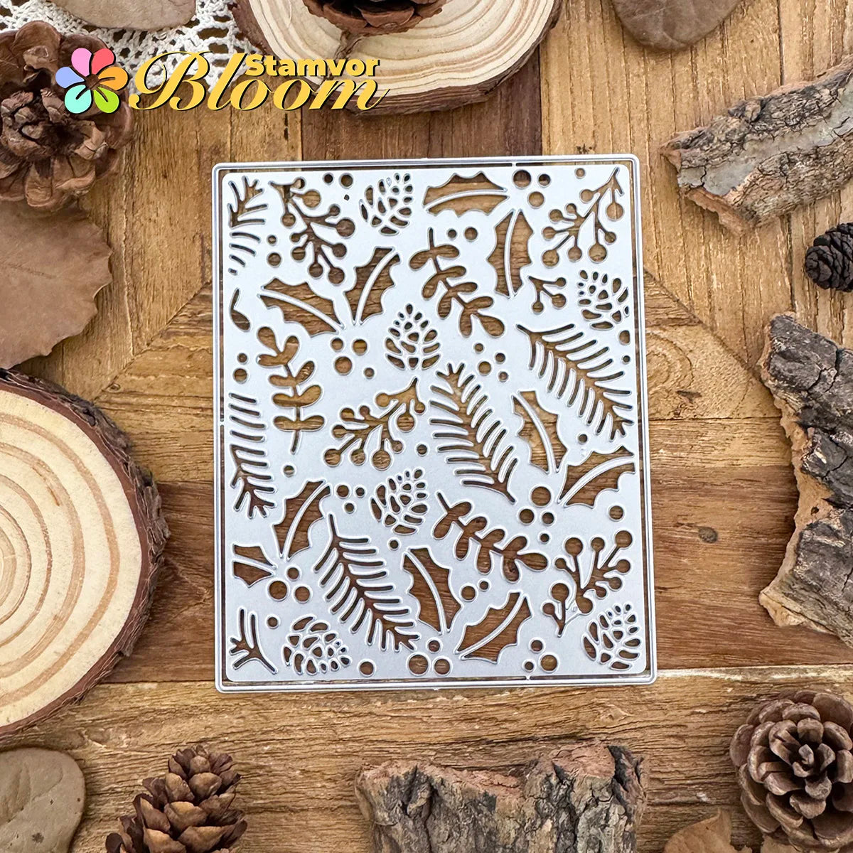 Snijmal Kersttakken Dennenbladeren Vierkant Frame voor Scrapbooking