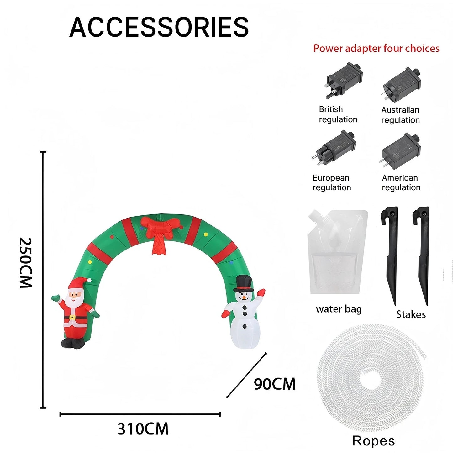 Opblaasbaar Kerst ornament boog met sneeuwpop en kerstman met LED verlichting