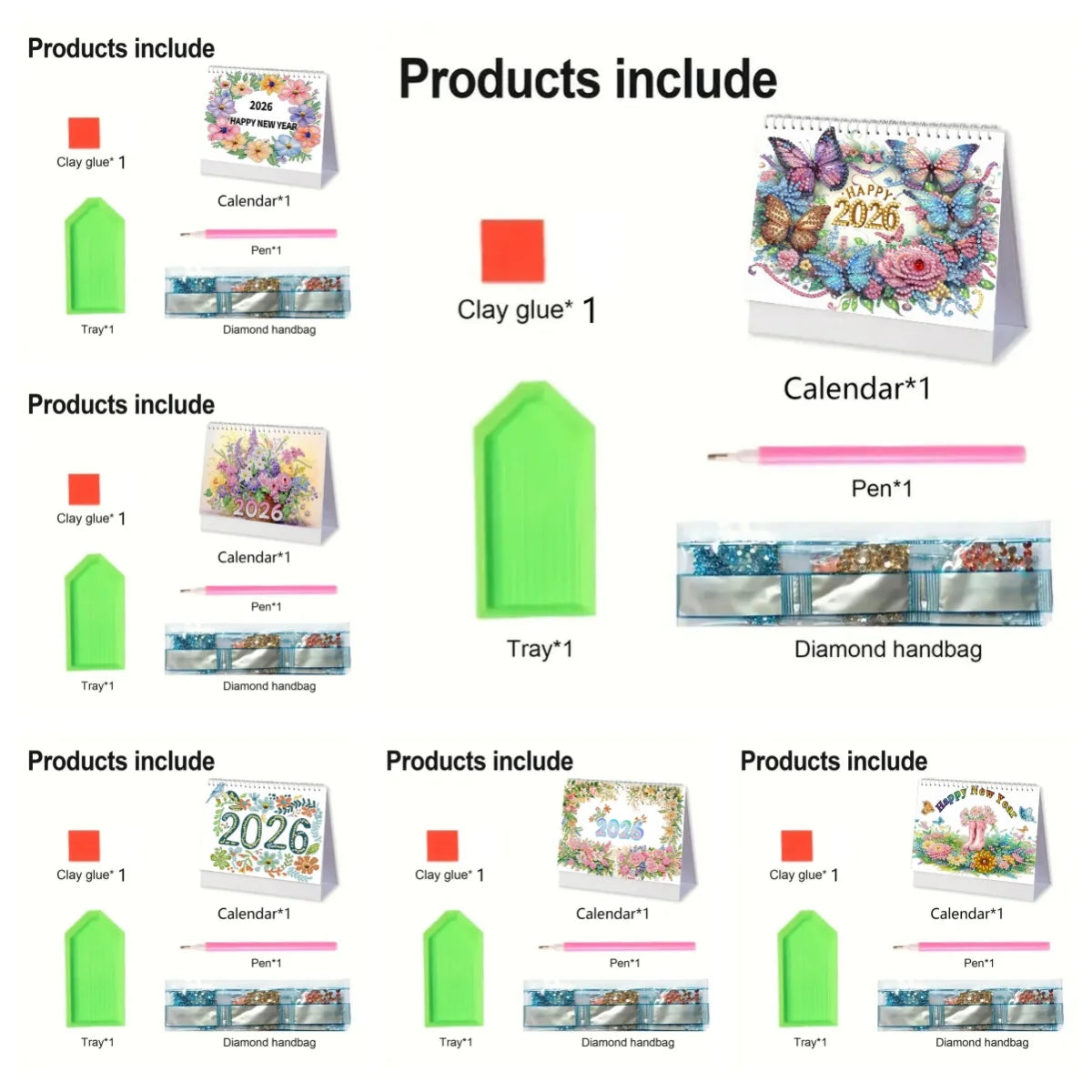 Diamond Painting Kalender met Bloementhema – Handgemaakte Bureaukalender met 13 Pagina’s