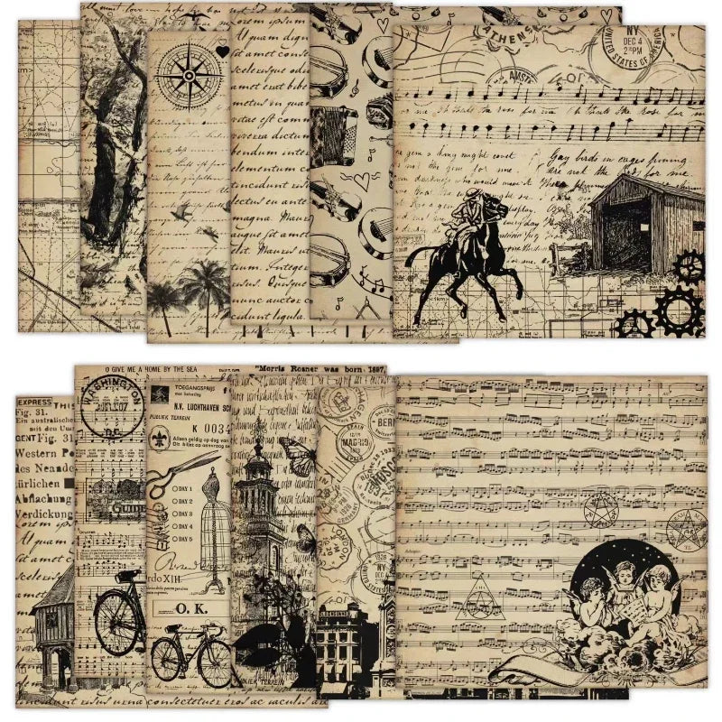 Vintage Scrapbook Papierblok – 12 vellen enkelzijdig bedrukt