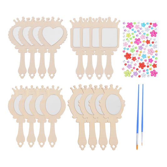 Houten figuur om zelf te schilderen/kleuren – Houten handspiegel (12 stuks) inclusief stickers