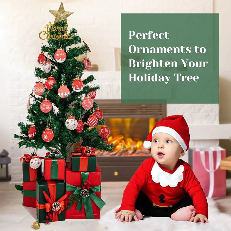 Kerstballen set hout – 12 stuks platte hangers voor kerstboomdecoratie