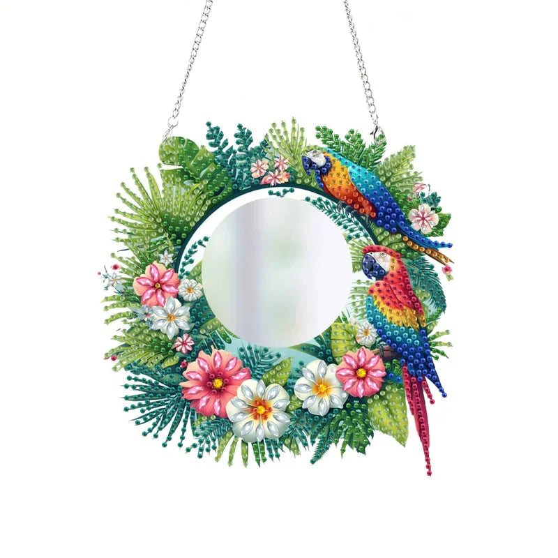 Diamond Painting Spiegel Gekleurde Bloemen Make-up Spiegel met Ketting - JZ007