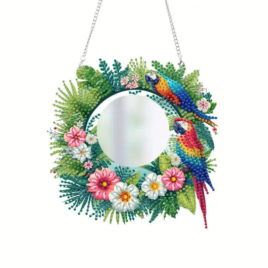 Diamond Painting Spiegel Gekleurde Bloemen Make-up Spiegel met Ketting - JZ007
