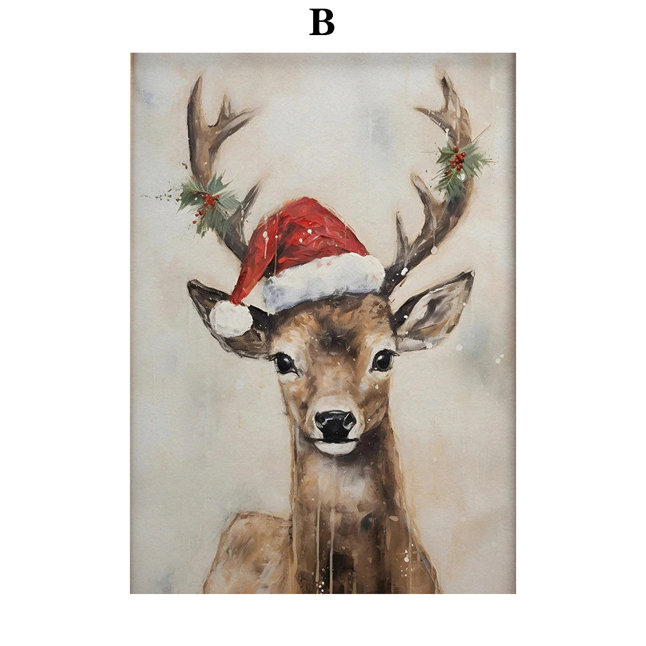 Kerst schilderij Santa Claus bij kerstboom – klassieke winter decoratie op canvas