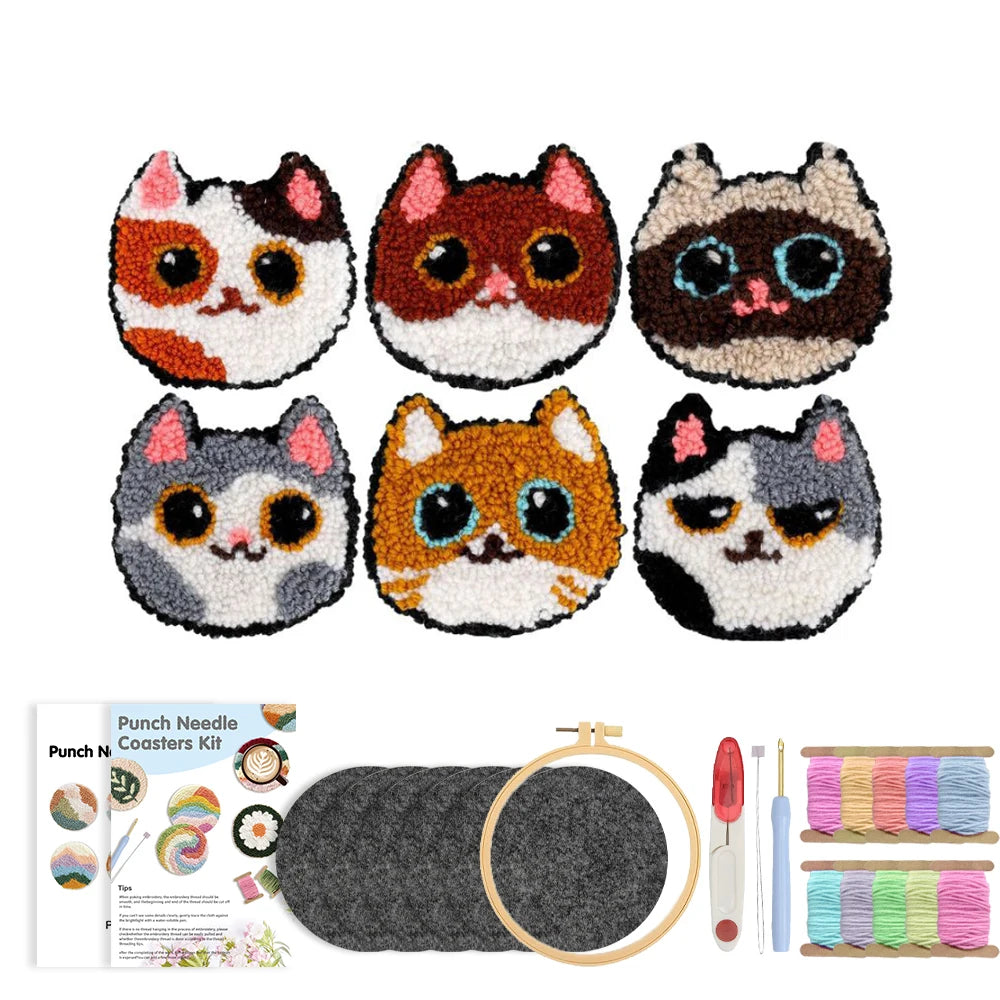 Punch Needle pakket onderzetters katten set met 6 onderzetters voor beginners