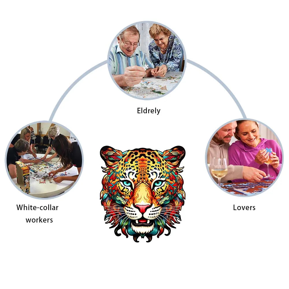 Houten figuren puzzel luipaard – onregelmatige dierenvorm cadeaubox