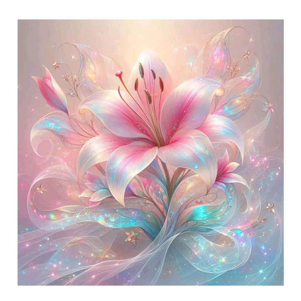 AB Diamond Painting met Fairy dust steentjes Roze Lelie Bloemen