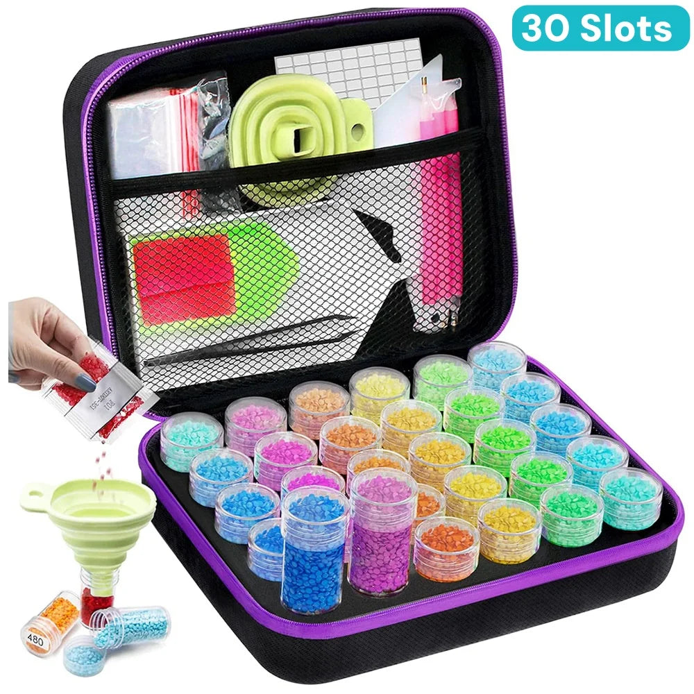 Diamond Painting Opbergkoffer met 30 Opbergpotjes en Accessoires Groot Formaat